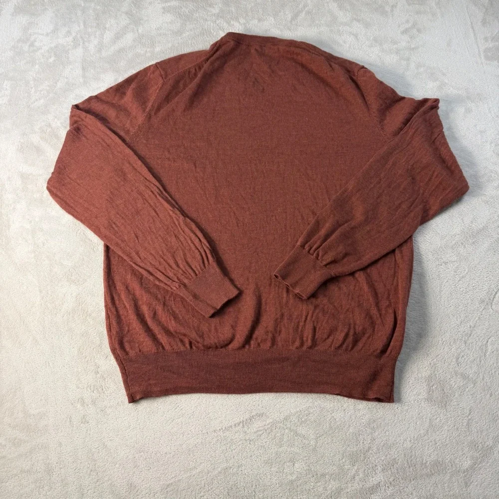 Jos. A. Bank Sweater V-Neck Traveler Men XL Rust Orange 100% Merino Wool Knit
